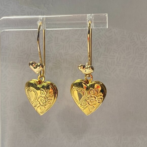 Openable Heart Locket on Heart Hook Earrings - Picture 1 of 5